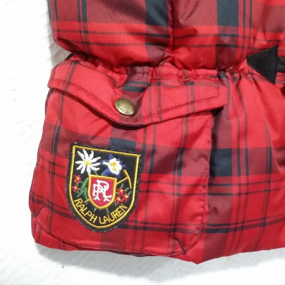 RALPH LAUREN RED Scottish plaid GIRL PUFFER DOWN